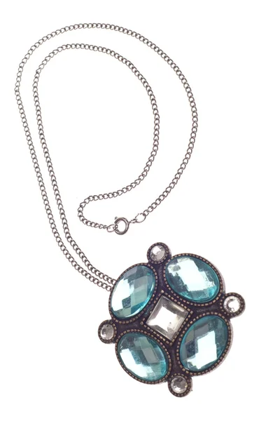 Kostým šperky náhrdelník s velkými modrými kameny — Stock fotografie