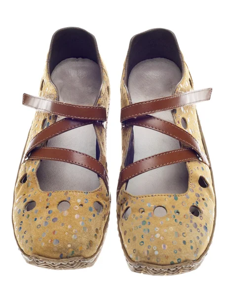 Příležitostné žluté boty s tečkami — Stock fotografie