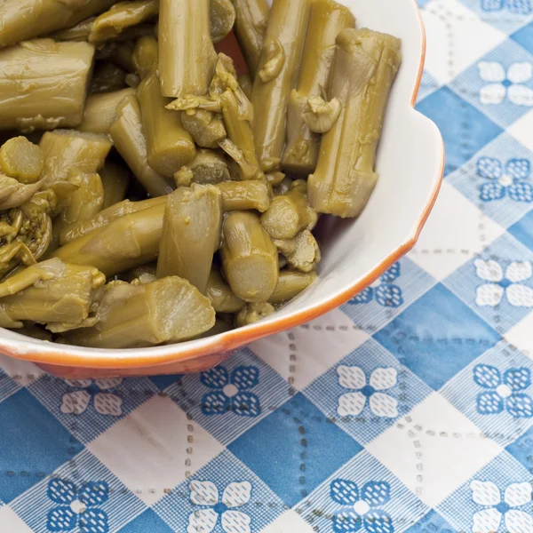 Close Up of Bowl of Canned Asparagus — Stok Foto