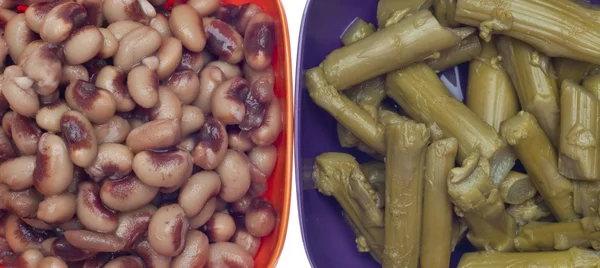 Close Up of Bowl of Canned Black Eyed Peas and Asparagus — Stock Photo, Image