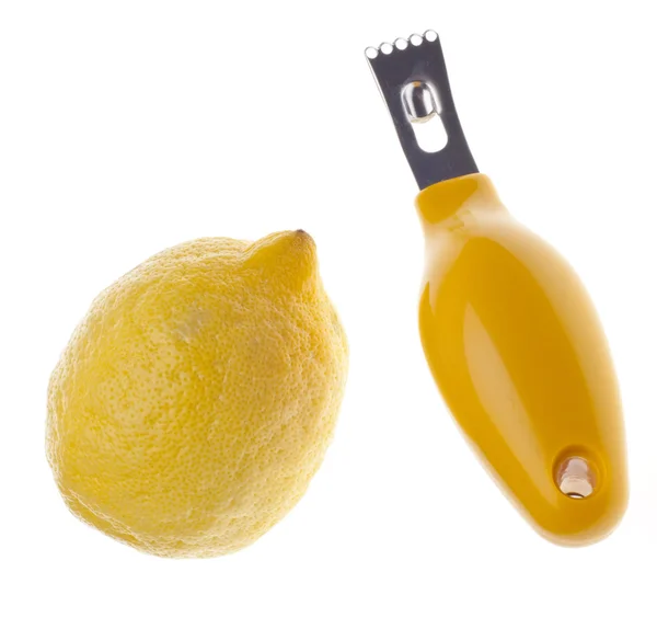 Citron Och Zester Isolerad Vitt Med Urklippsbana — Stockfoto