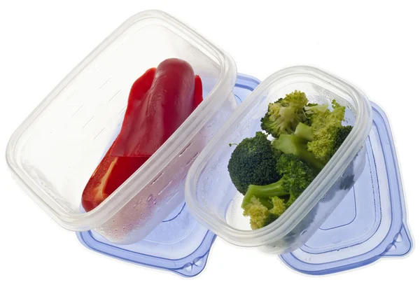 Överblivna Broccoli Och Röd Paprika Isolerad Vit — Stockfoto