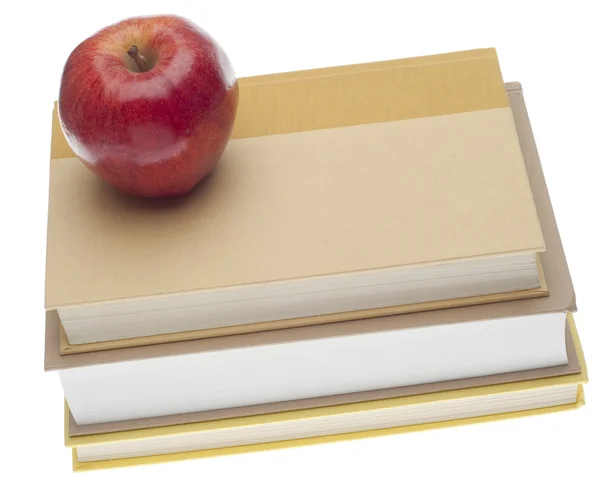 Egy Halom Könyvet Elszigetelt Fehér Vágógörbével Apple Oktatási Koncepció — Stock Fotó