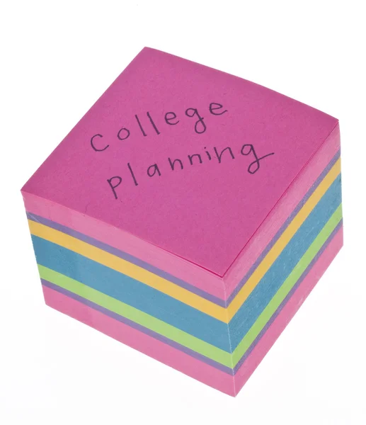 College Planning Handwritten Stack Paper Note Pad Isolated White Clipping — Stock Photo, Image