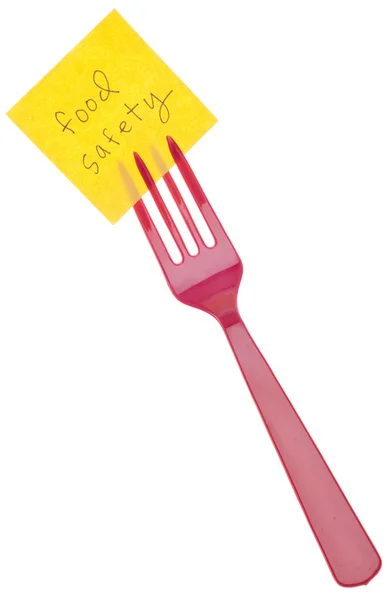 Fork Com Mensagem Segurança Alimentar Isolado Branco Com Caminho Recorte — Fotografia de Stock