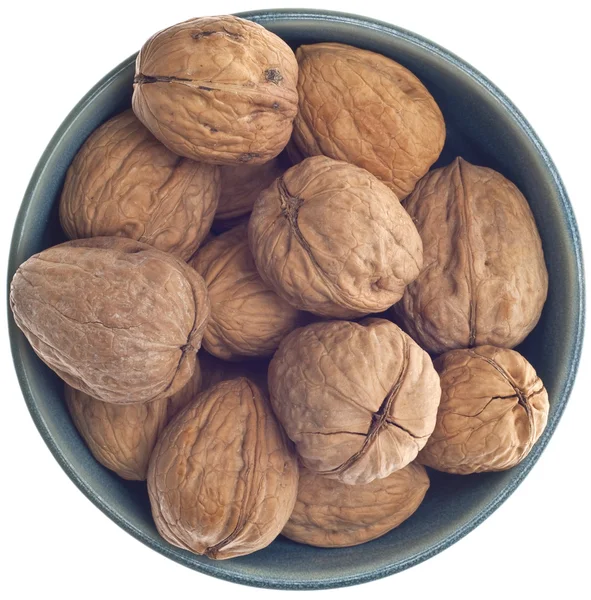 Bowl Fresh Walnuts Isolated White Clipping Path — Stock Photo, Image