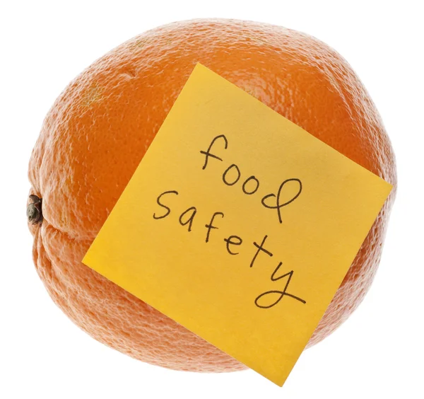 stock image Food Safety Reminder with Fresh Orange Isolated on White with a Clipping Path.