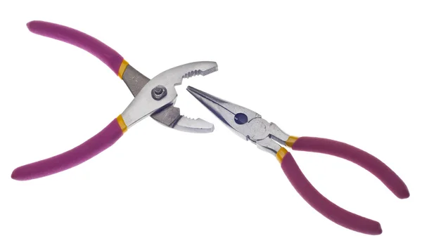 Pink Wrench Pliers Construction Concept Isolated White Clipping Path — Stock Photo, Image