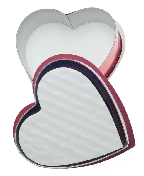 Valentinstag Bonbons Versteckt Auf Einem Herzförmigen Schachtel Isoliert Auf Weiß — Stockfoto