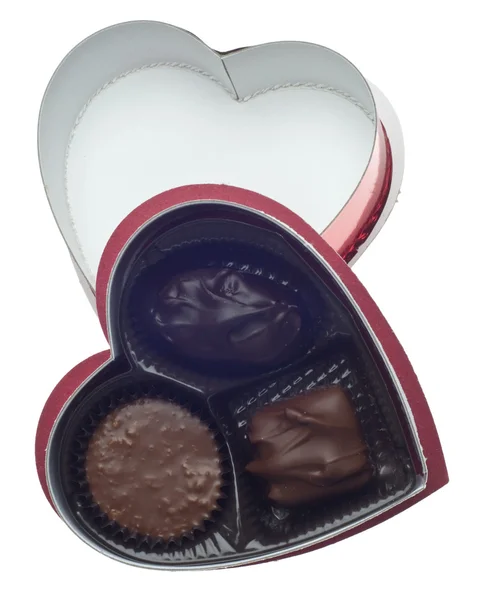 Dia Dos Namorados Candy Uma Caixa Forma Coração Isolado Branco — Fotografia de Stock