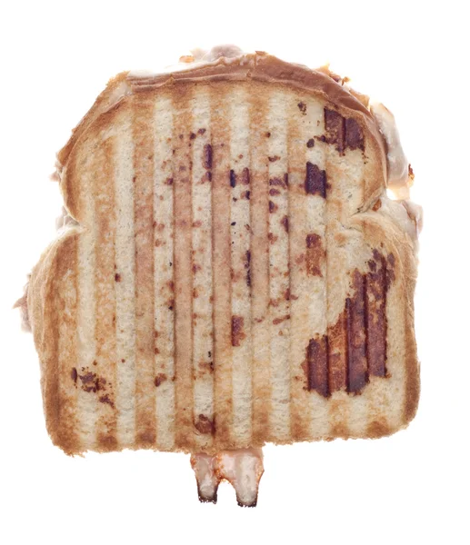 Gegrilde Kaas Tonijn Smelten Sandwich Die Panini Geïsoleerd Wit Met — Stockfoto