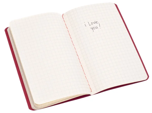 Notas Amor Concept Love You Handwritten Open Notebook — Fotografia de Stock