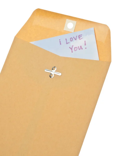 Ben Kahverengi Zarfı Üzerine Beyaz Içinde Mektup Aşk — Stok fotoğraf