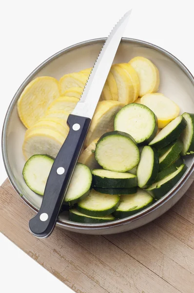 Bowl Fresh Sliced Squash Zucchini Food Image — Stock Photo, Image