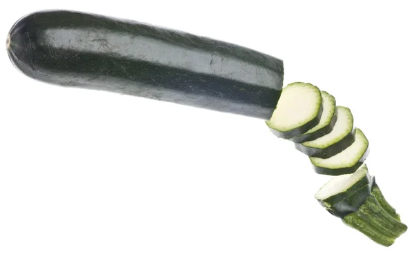 Zucchine Fresche Tagliate Fette Isolate Bianco Con Percorso Ritaglio — Foto Stock