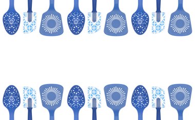 Modern Kitchen Utensil Collection Border or Background Spoons and Spatulas Isolated on White clipart