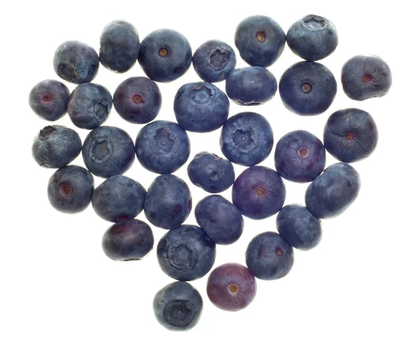 心的蓝莓隔离上白色与剪切路径的形状 — 图库照片