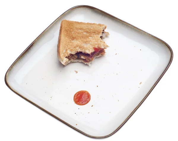 Sandwich Hamburguesa Vegetariana Frijol Negro Casi Comido Tostadas Con Salsa — Foto de Stock