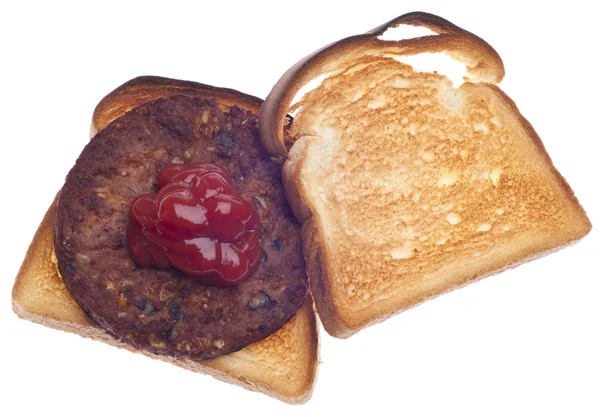 Siyah Fasulye Burger Vejetaryen Sandviç Ile Merkezi Ekmek Üzerine Ketçap — Stok fotoğraf