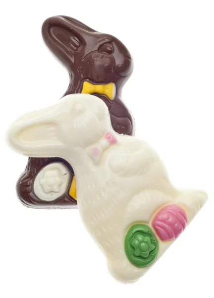 Mleko i biały wielkanocny króliczek cukierki czekoladowe — Zdjęcie stockowe