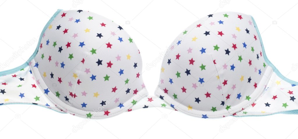 White with Stars Strapless Bra Close Up Isolated on White with a Clipping Path.