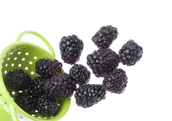 Fresh Healthy Blackberries Vibrant Green Colander Border Image — Stock Photo, Image