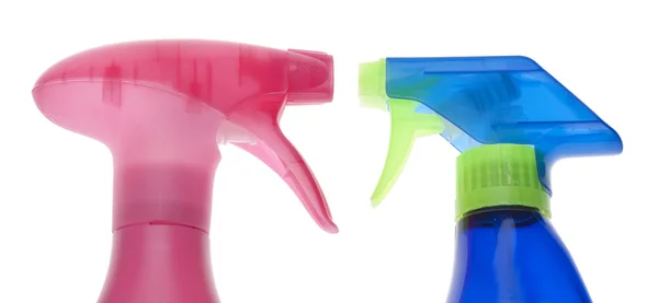 Pair Cleaning Spray Bottles Close White — Stock Photo, Image