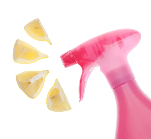 Környezetbarát tisztítás üveg permetezés citrom — Stock Fotó