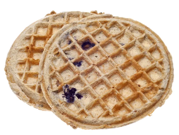 Pair Frozen Blueberry Whole Grain Waffles Isolated White Clipping Path — Stock Photo, Image