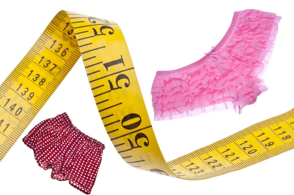 Cinta métrica masculina del concepto de salud de la dieta femenina —  Fotos de Stock