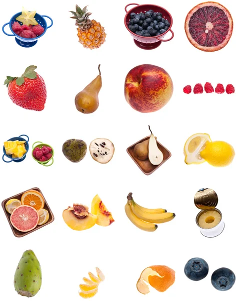 Colagem Montagem Frutas Isoladas Branco — Fotografia de Stock