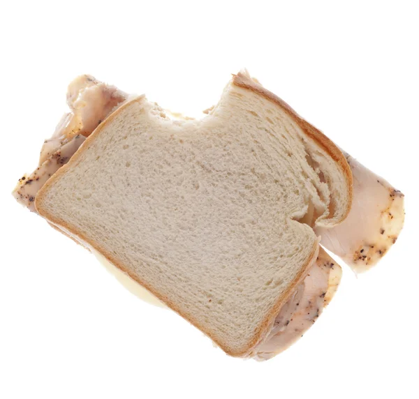 Sandwich Tacchino Ripieno Sano Con Morso Preso Isolato Bianco Con — Foto Stock