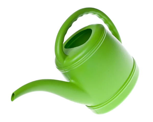 Green Plastic Watering Can Isolated White Clipping Path — Stock Photo, Image