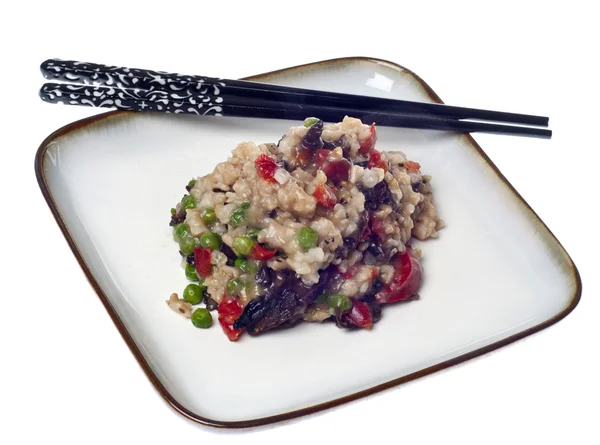 蘑菇烩饭米粉的装饰筷子 — 图库照片
