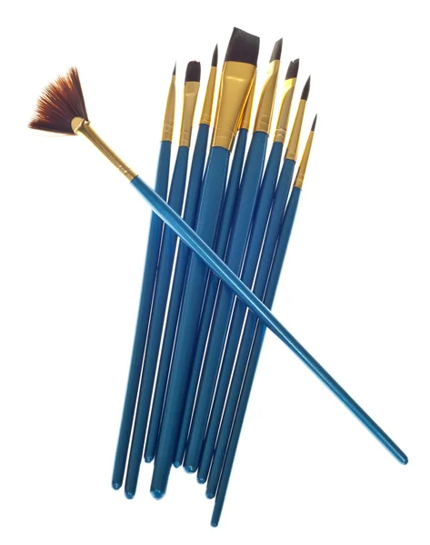 Variety Blue Paintbrushes Isolated White Clipping Path — Stock Photo, Image