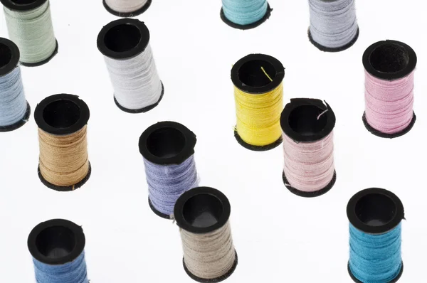 Spools Thread Background Many Colors White — Stock Photo, Image