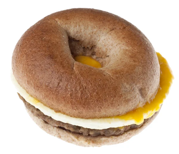 Sosis, yumurta ve peynir kahvaltı simit — Stok fotoğraf
