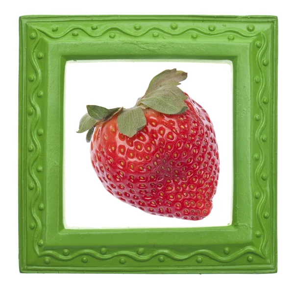 草莓与现代绿色框架 — 图库照片