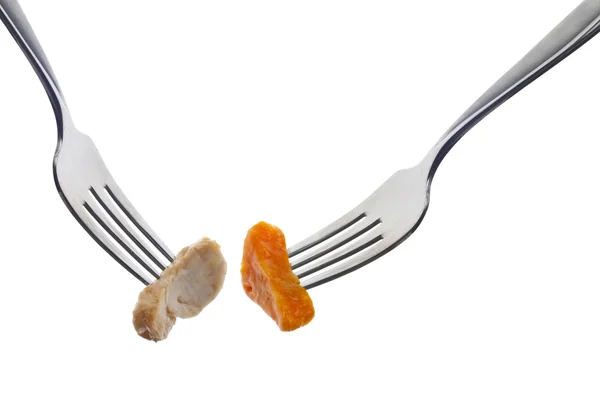 Sweet Potato Chicken Forks Isolated White Clipping Path — Stock Photo, Image