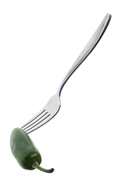 Jalapeno Pepper Fork Isolated White Clipping Path — Stock Photo, Image