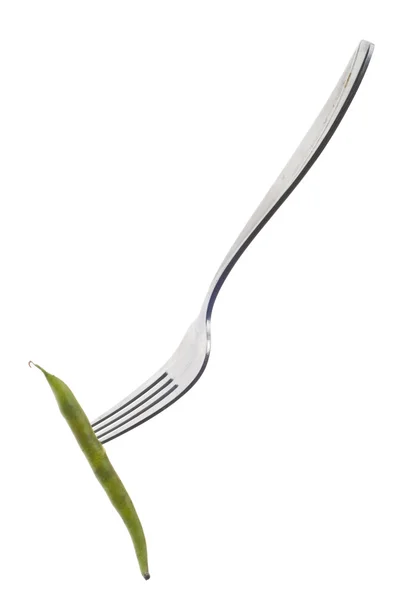 Haricot à cordes vert sur fourchette — Photo