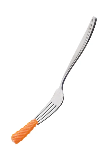 Морковный Ломтик Вилке Изолированной Белом Вырезкой — стоковое фото