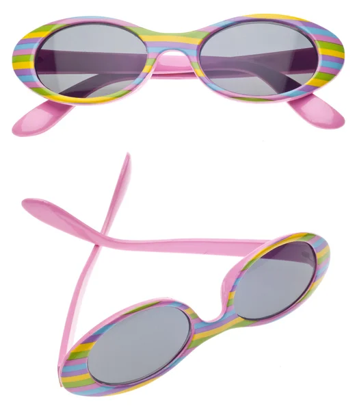 Rosa Gestreifte Sommer Sonnenbrille Kindergröße Zwei Ansichten Isoliert Auf Weiß — Stockfoto
