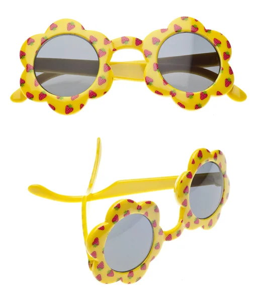 Amarelo Verão Criança Tamanho Óculos Sol Duas Vistas Isolado Branco — Fotografia de Stock