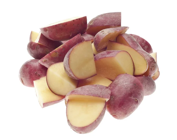 Stack Sliced Baby Pommes Terre Rouges Isolées Sur Blanc Avec — Photo