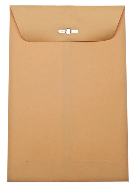 Gesloten Bruine Envelop Met Gesp Geïsoleerd Wit Met Een Uitknippad — Stockfoto