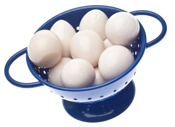 Colander with Hard Boiled Quail Eggs — Stock Photo, Image