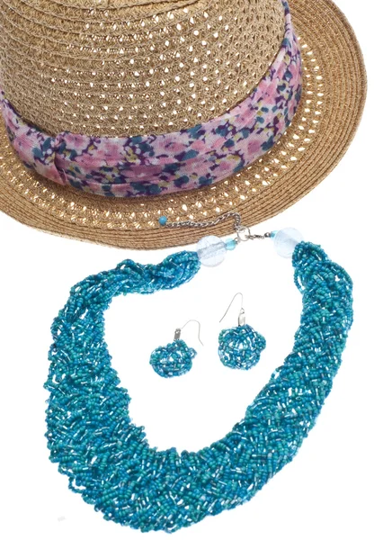 Summer Fashion Hat and Jewelry — Stock Photo, Image