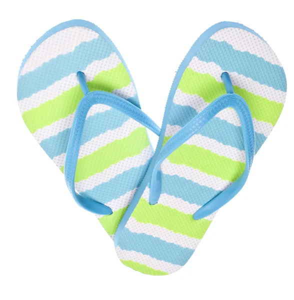 Modré a zelené pantofle sandále ve tvaru srdce — Stock fotografie