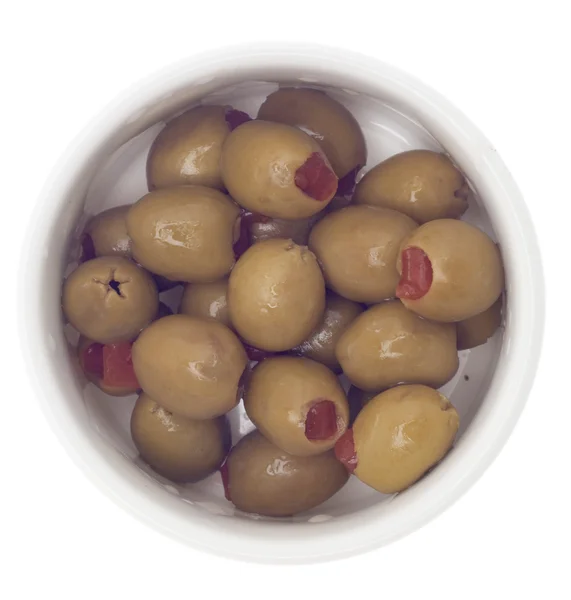 Pimento fyllda gröna oliver — Stockfoto